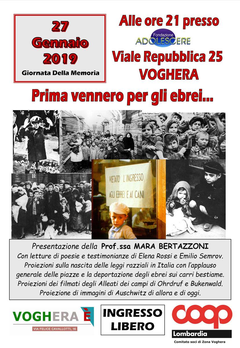 Giornata della memoria 2019 Prima vennero gli ebrei... - Ingresso libero