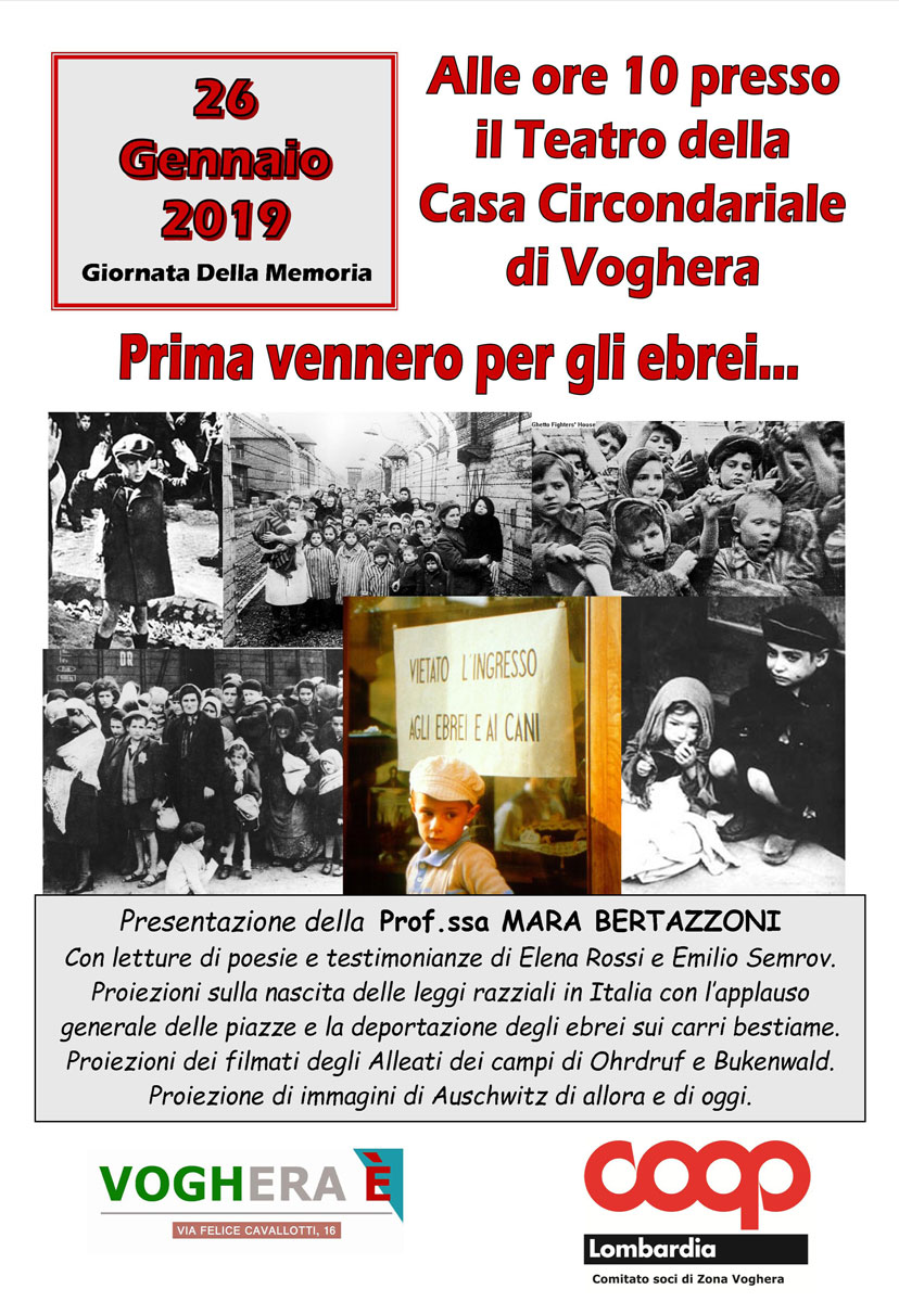 Giornata della memoria 2019 Prima vennero gli ebrei... - al Teatro della Casa Circondariale di Voghera