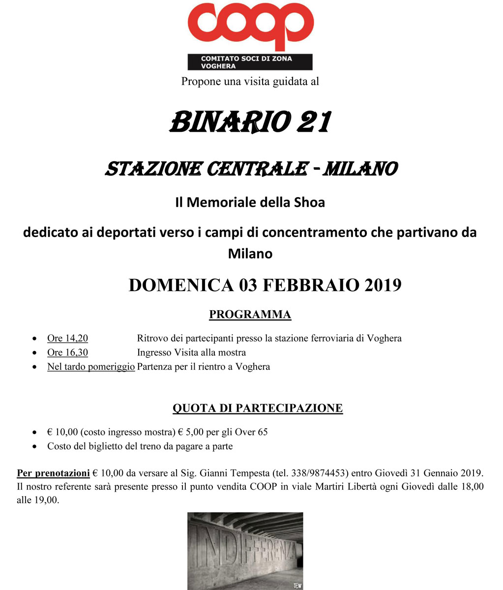 Giornata della memoria 2019 Visita al memoriale della Shoa Binario 21 di Milano