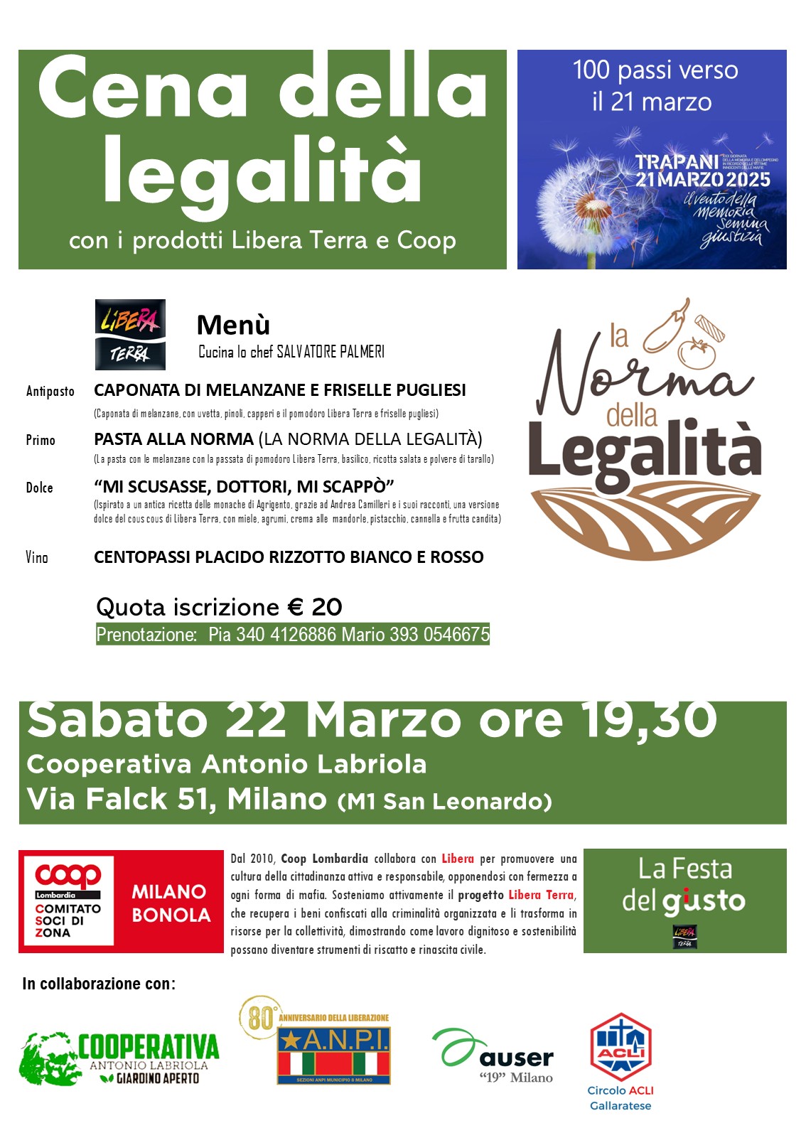 cena della legalità - Milano Bonola