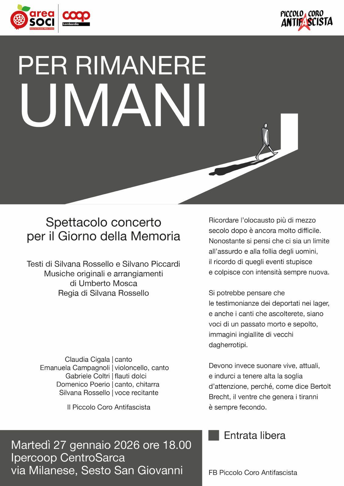 Per rimanere umani - spettacolo concerto per il Giorno della Memoria