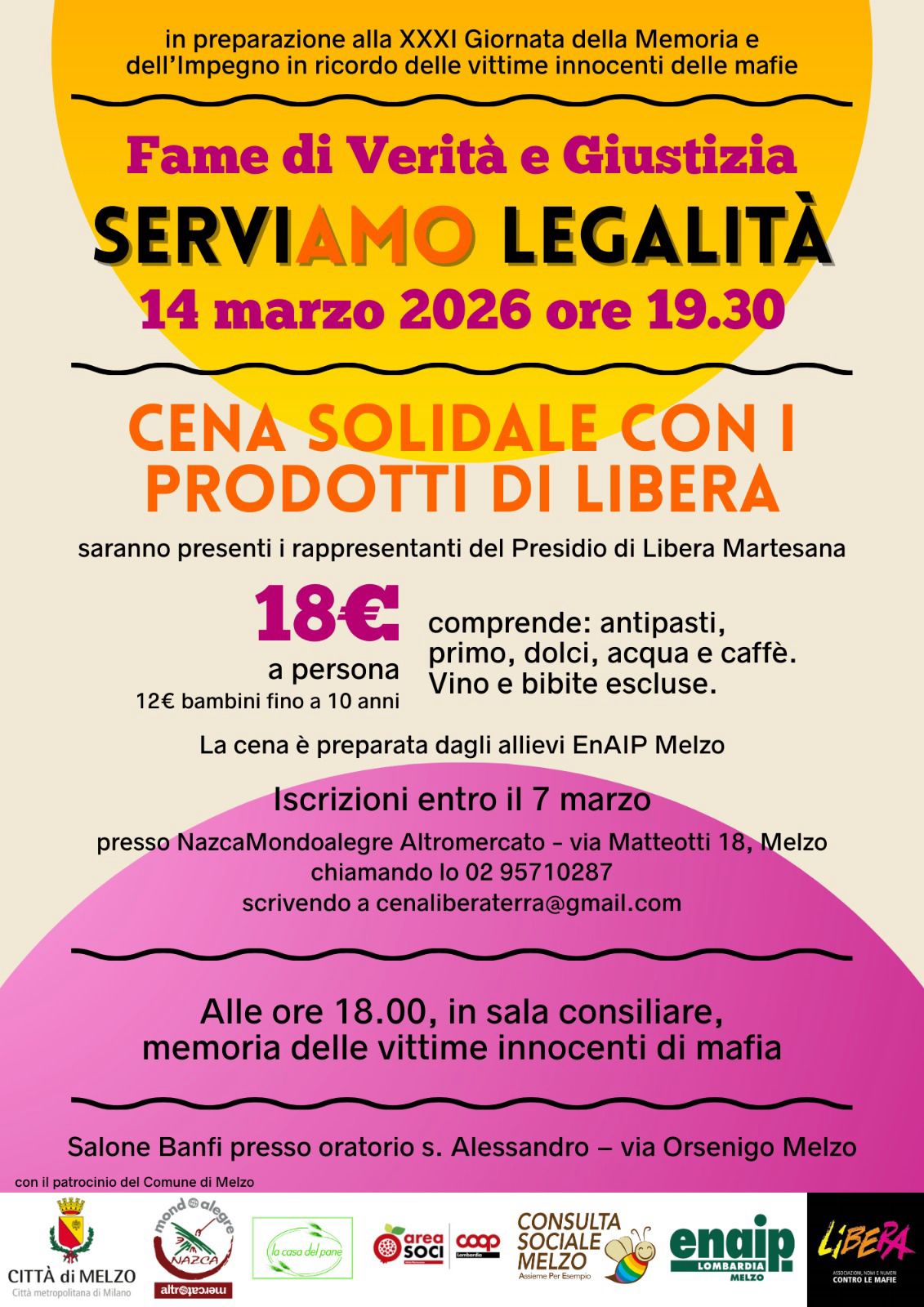 ServiAMO legalità - cena solidale con i prodotti Libera Terra